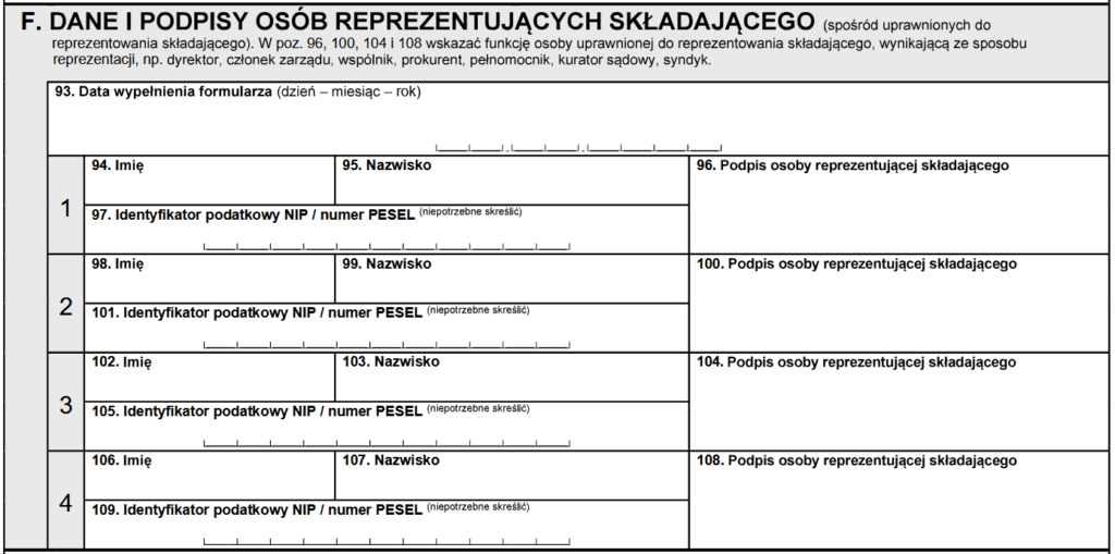 Jak wypełnić część F formularza NIP-8?