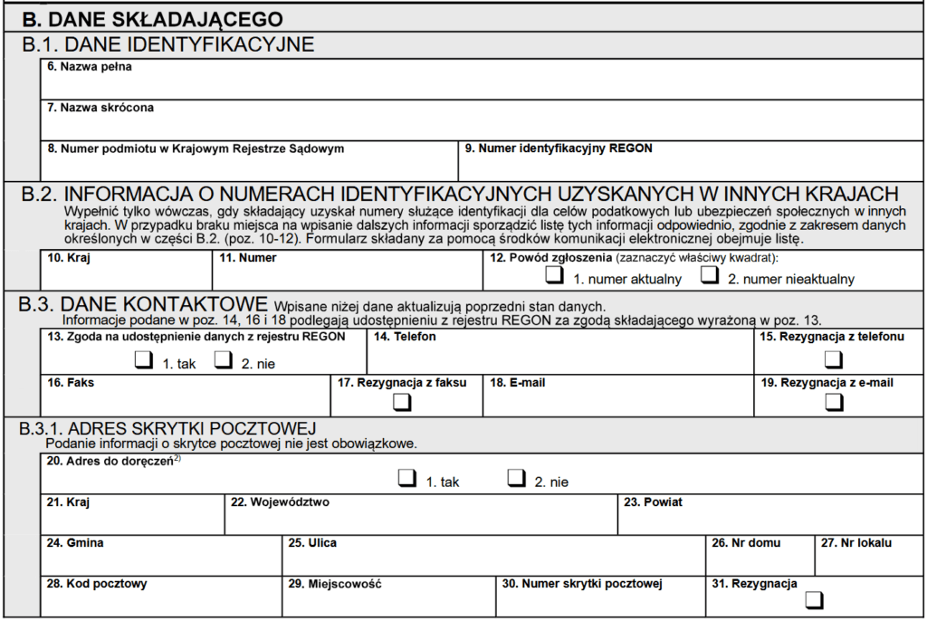 Jak wypełnić część B formularza NIP-8?