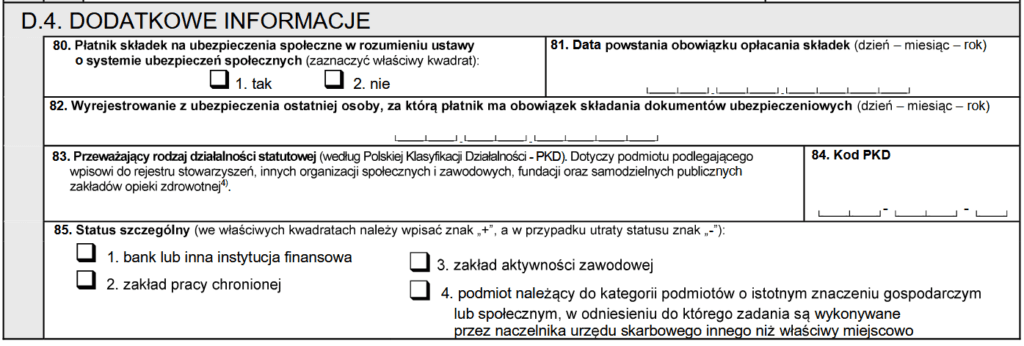 Jak wypełnić część D.4 formularza NIP-8?