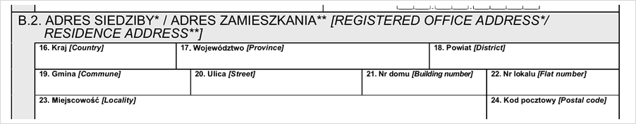 Blok B.2 formularza VAT-R – adres siedziby lub miejsca zamieszkania