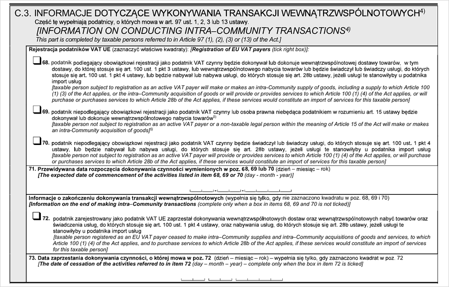 Blok C.3 formularza VAT-R – informacje dotyczące transakcji wewnątrzwspólnotowych