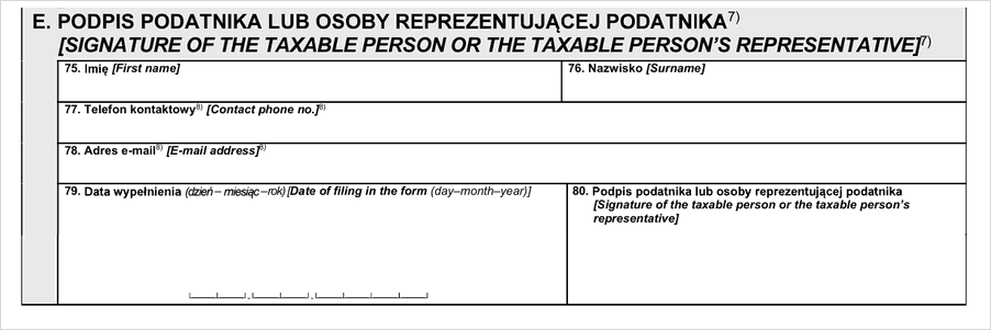 Część E formularza VAT-R – podpis podatnika lub osoby reprezentującej