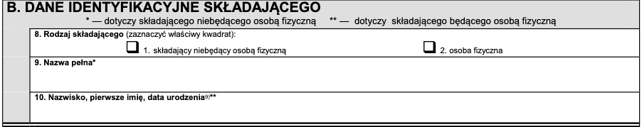 Część B formularza PIT-11: dane identyfikacyjne składającego